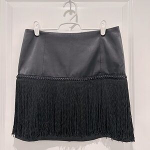 Cache black satin fringe skirt size 4